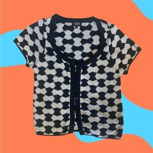 Black & White Short-Sleeve Knit Cardigan Top